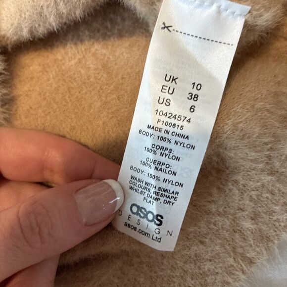 asos design beige Tan fuzzy crop tank top Nylon 6 Small - Picture 4 of 4